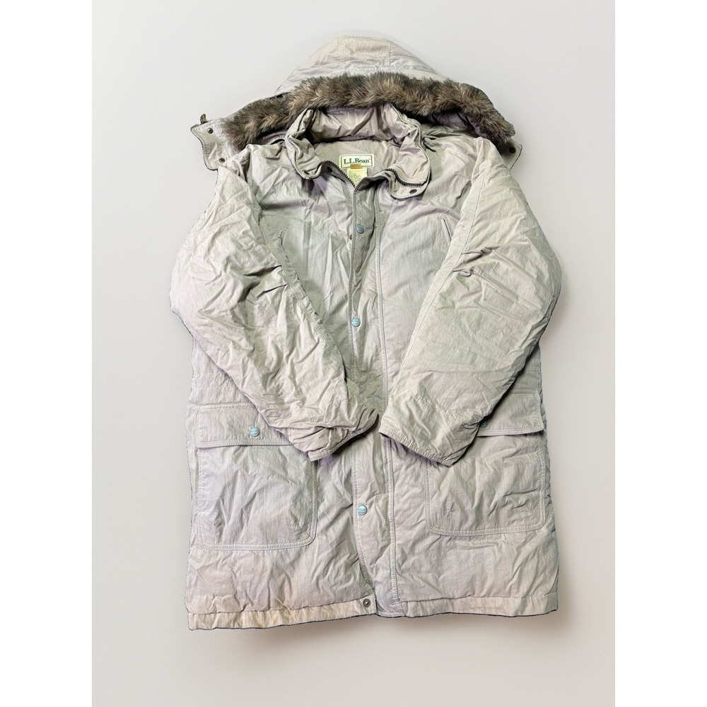 Vintage LL Bean Goose Down Jacket Parka Coyote Fur Trim Hood Mens Med Tall